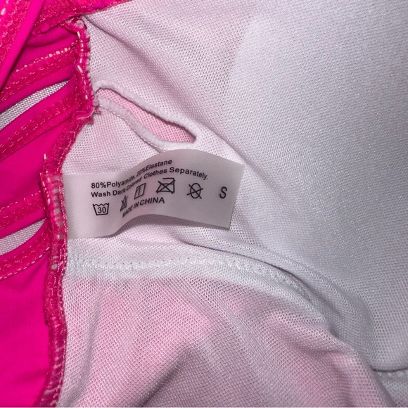 SHEIN One-Piece Swimsuit hot pink size small crisscross back - Picture 4 of 6